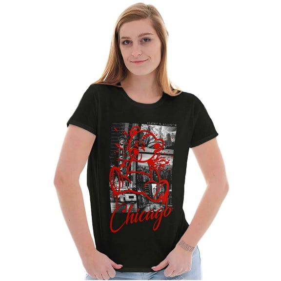 Chicago Illinois Teddy Bear Graffiti Womens Slim Fit Graphic Tee Brisco Brands S