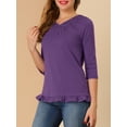 thumbnail image 5 of INSPIRE CHIC Women's V Neck Tiered Lace Ruffle 3/4 Sleeve Boho Layered Blouse Purple XL, 5 of 6