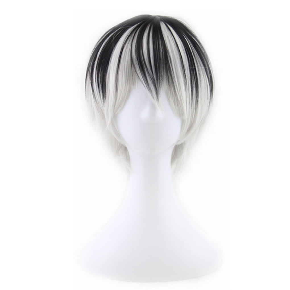 Machinehome Mens Cosplay Wig Short Black Gradient White Straight Synthetic  Hair Halloween Wig - Walmart.Com