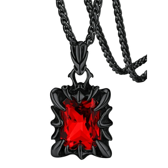 FaithHeart Red Stone Dragon Claw Pendant Necklace for Men Vintage Punk Biker Gothic Claw Protection Necklace Jewelry Gift for Dad Grandpa Fathers Day