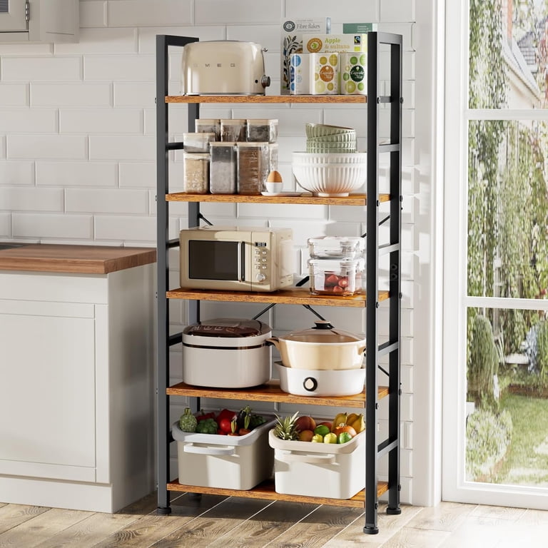 Taoset 5-Tier Bookcase, Retro Brown Metal Frame photo 2