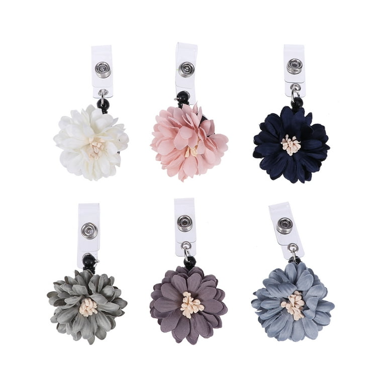 6pcs Daisy Flower Badge Reel with Alligator Clip ID Name Tag Badge Holder 