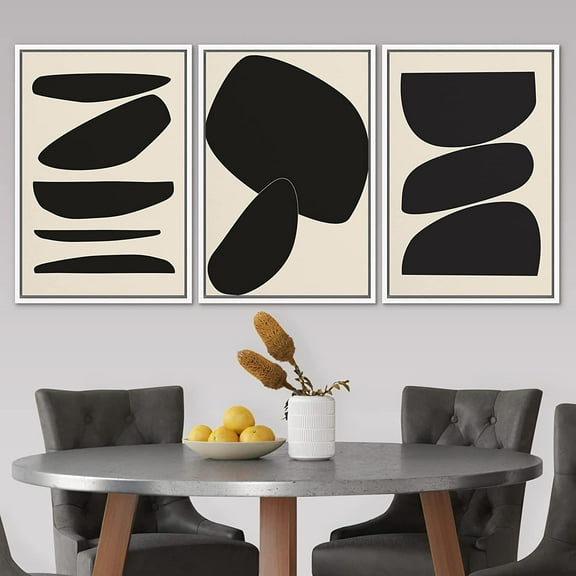 PixonSign Framed Canvas Print Wall Art Set Geometric Duotone Circle Mid-Century Collage Abstract Shapes Illustrations Modern Art Boho Decorative for Living Room, Bedroom, Office - 16"x24"x3 WHITE