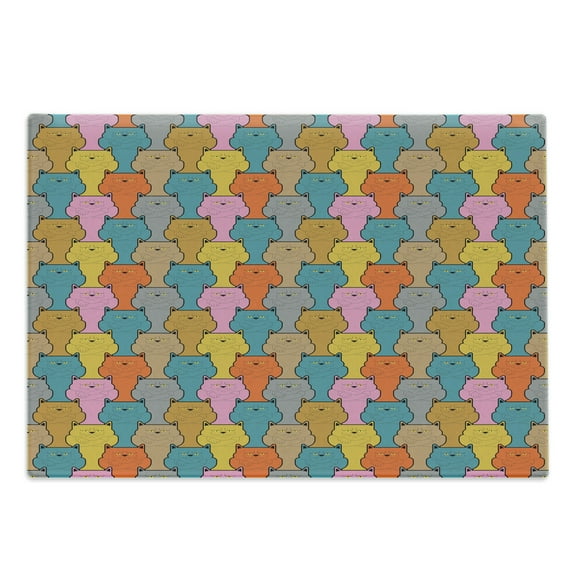 Funny Cutting Board, Colorful Continuous Pattern of Grumpy Face Cats Cool Angry Pet Cartoon Graphic, Decorative Tempered Glass Cutting and Serving Board, in 3 Sizes, by Ambesonne
