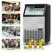 Spaco Portable Built-In Stainless Steel Commercial Ice Maker, Freestanding Ice Maker Machine for Home Office Bar Parties