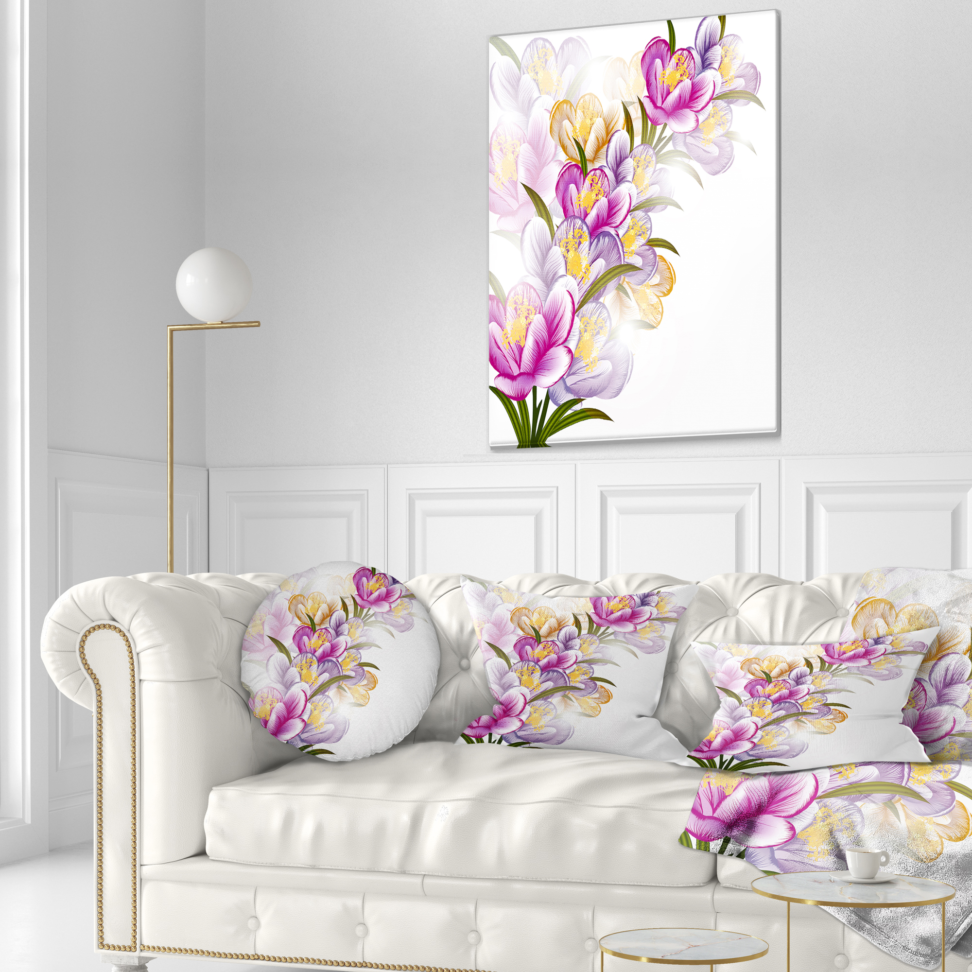 Designart Vector Purple Flowers - Floral Throw Pillow - 12x20