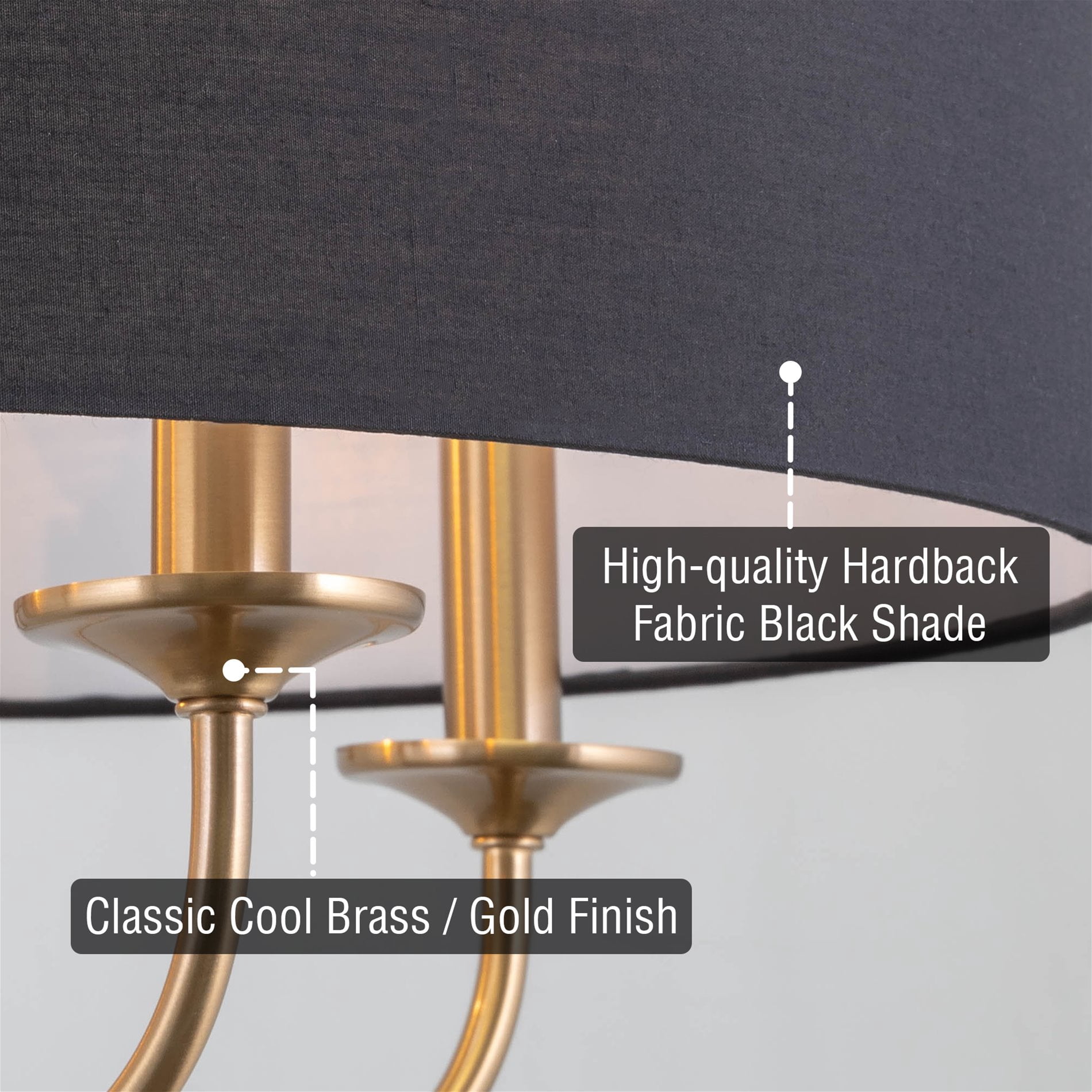 Kira Home Quinn 22" Drum Gold Chandelier, Black Linen Shade, Farmhouse Hanging Light, Black Drum Shade, Cool Brass