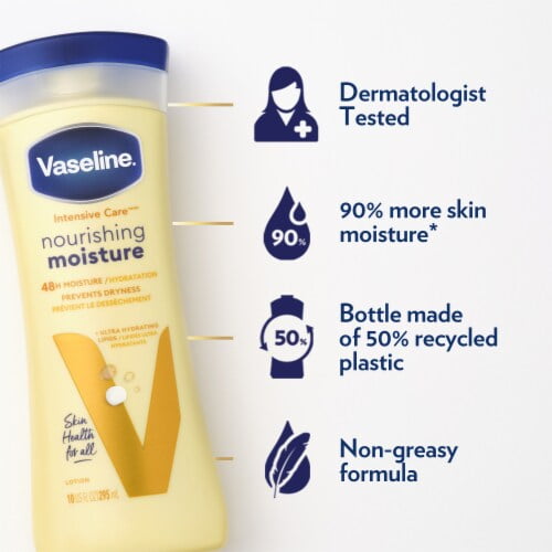 2X - Vaseline Intensive Care Body Lotion Nourishing Moisture for Dry Skin with Ultra-Hydrating Lipids 10 fl oz