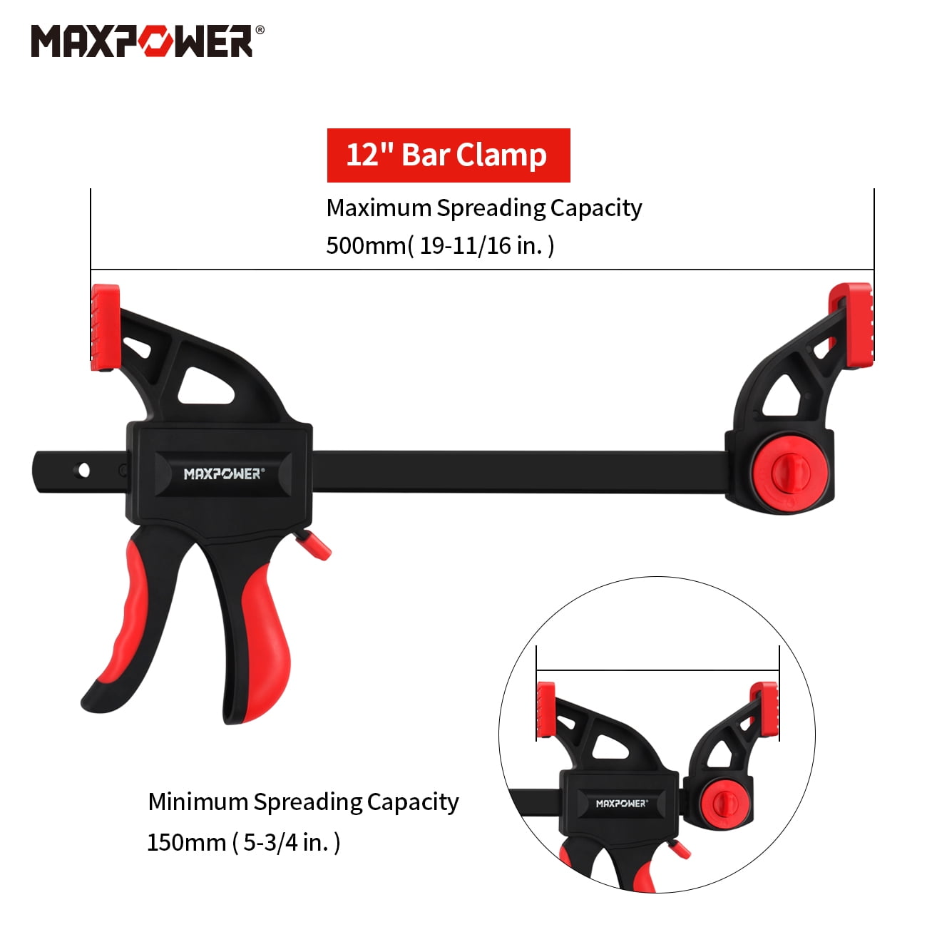 MAXPOWER 12" Wood Bar Clamp, Light Duty Woodworking Clamps set, Pack of 4