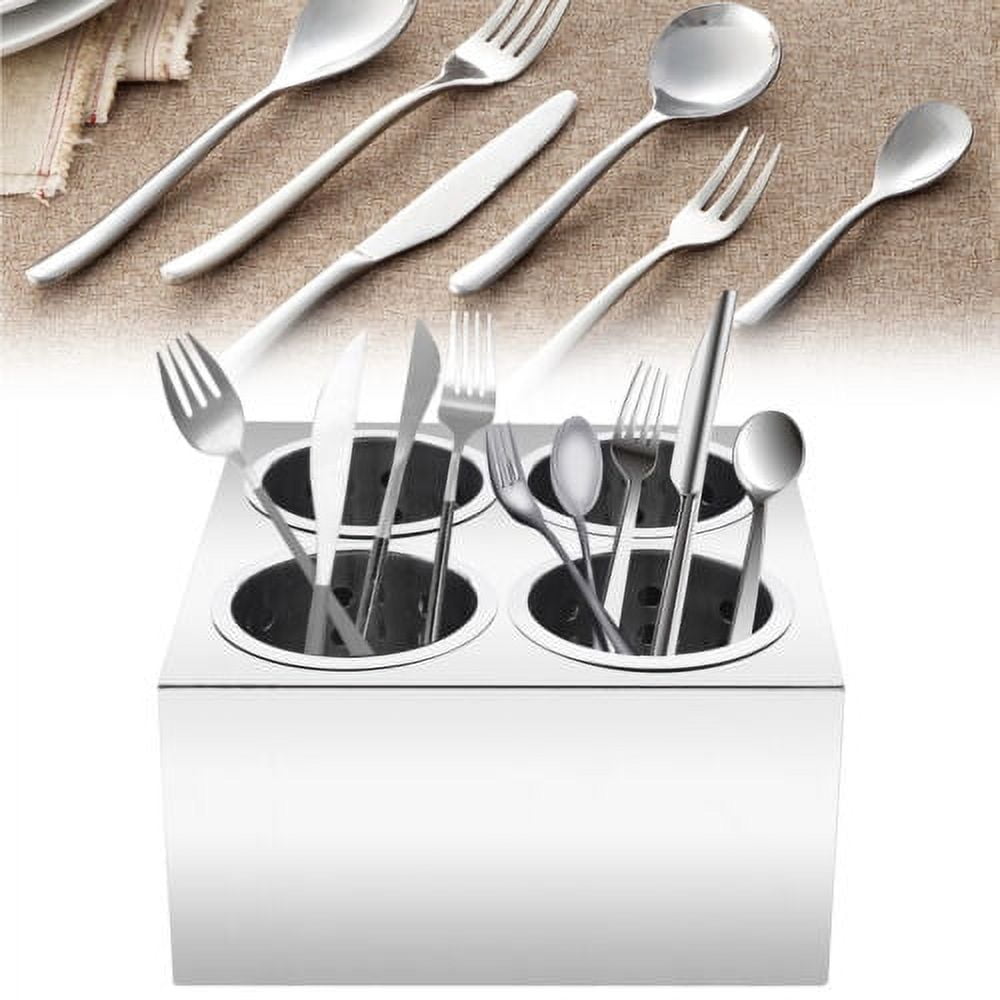 Commercial 4-Hole Cylinder Kitchen Utensil Holder Knife Fork Box Stainless Steel