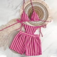 thumbnail image 2 of CIENVNSTG Womens Boho Style Three Pieces Bathing Suit Striped Halter Bikini Top With Portable Cover Up Shorts Summer Beach Leisure Swimwear Hot Pink XL, 2 of 4