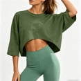 thumbnail image 6 of DYTTDG Women's Loose Fit Cropped Top | Round Neck 3/4 Sleeve Casual Workout T-Shirt Pullover, Sporty Everyday Top, 6 of 8