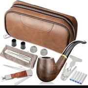 BILIN Tobacco Smoking Pipe,Leather Tobacco Pipe Pouch Pear Wood Pipe Accessories(Scraper/Stand/Filter Element/Filter Ball/Small Bag/Box) (Brown)