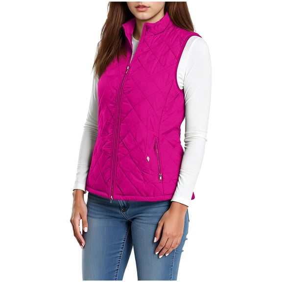 IROINNID Vest for Women Winter Fall Basic Button Vest Solid Keep Warm Sleeveless Jacket with Pocket,Hot Pink