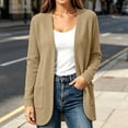 thumbnail image 3 of DISKEBUISS Women's Waffle Knit Cardigan Long Sleeve Casual Mid‑Length Knitted Sweater Coat with Pockets for Fall Daily, 3 of 6