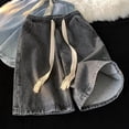 thumbnail image 2 of Pantalones de mezclilla con cintura elástica para hombre, pantalones cortos de mezclilla con cordón elástico con bolsillos, pantalones cortos de playa informales de verano, secado rápido, 2 of 5