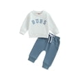 thumbnail image 1 of xiaxaixu 2Pcs Baby Boy Fall Outfits Long Sleeve Letter Print Sweatshirt + Pants Set Toddler Clothes, 1 of 8
