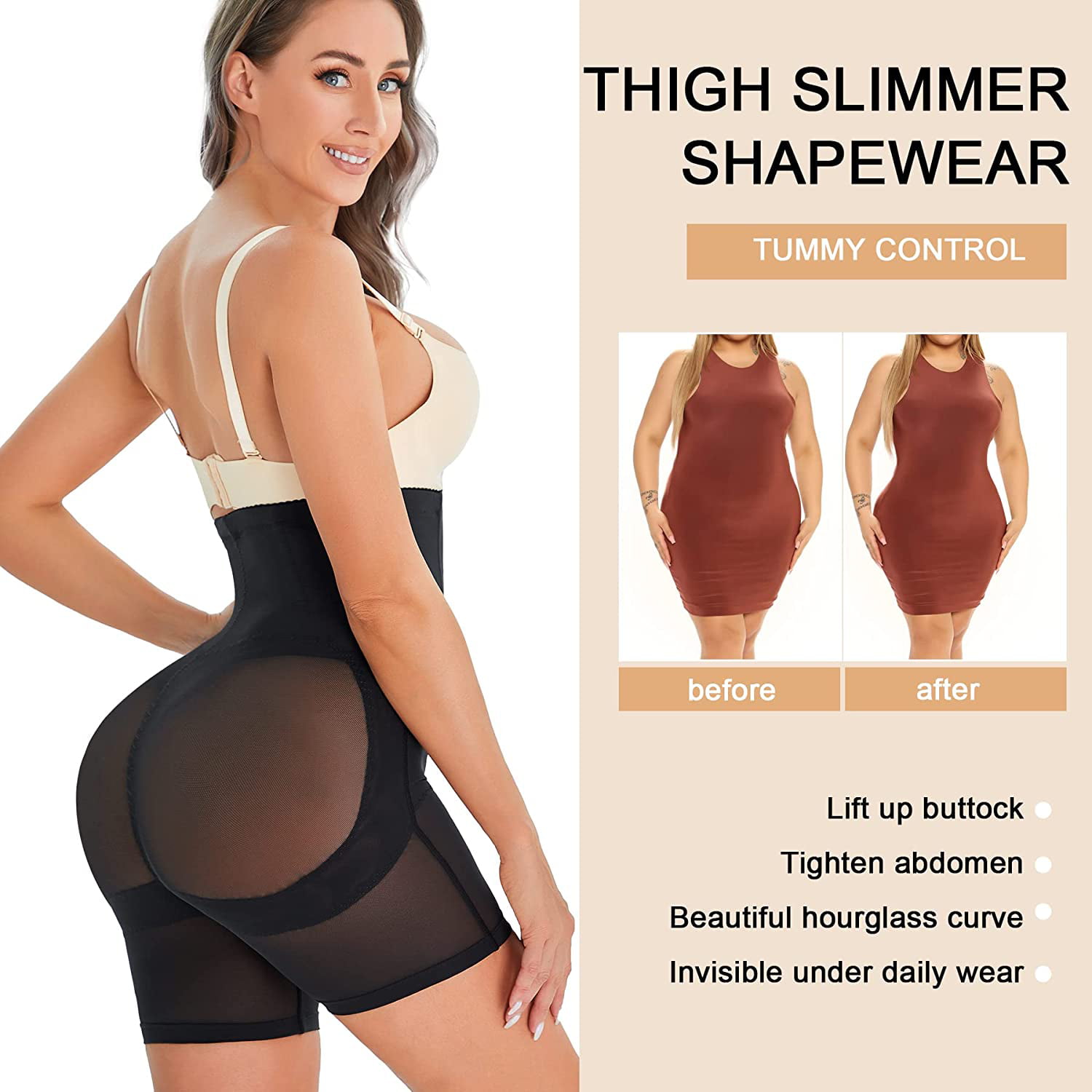 Nebility 2 Piece Tummy Control Shapewear Butt Lifting Underwear for Women  Lower Belly Waist Trainer Seamless Faja Body Shaper (Beige 2pk, Small) at   Women's Clothing store