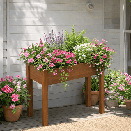 LIFERECORD Wooden Raised Garden Bed with Legs, 34"L X 18"W X 30"H, Elevated Reinforced Large Planter Box for Vegetable Flower Herb Outdoors, Brown