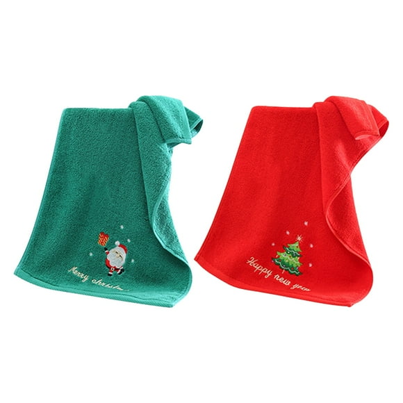 Christmas Towel Gift Set Red Santa Cotton Face Towels Soft Holiday Hand & Bath Towels New Year, Xmas Party, Home Decor