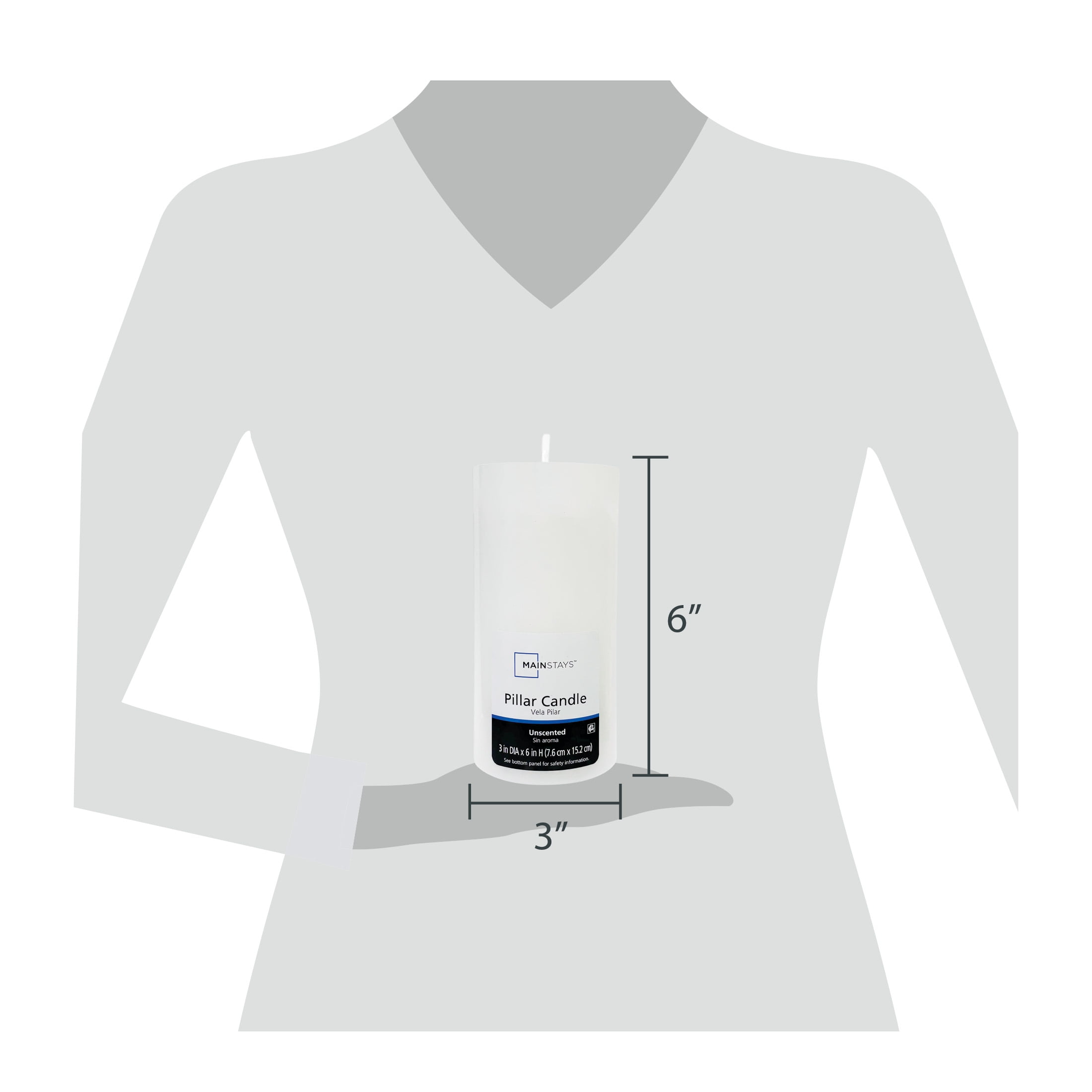Mainstays Unscented Pillar Candle, White, 3 in x 6 in