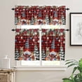thumbnail image 2 of Christmas Gnome Kitchen Curtains and Valances Set, Squirrel Cat Poinsettia Xmas Tree Red Plaid Rod Pocket Window Valance Window Curtain Panels for Living Room Bedroom Laundry, 27.5x36in, 3 Pieces, 2 of 7