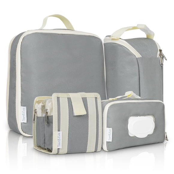Sam & Evie Bolsas organizadoras para pañales para bebés, paquete de 4 cubos de embalaje para bolsas de pañales para niños, viene con bolsa de alimentos aislada, bolsa grande de doble cara, bolsa para