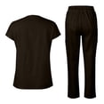 thumbnail image 3 of LNZGNM Scrubs for Women Set 2 Piece Straight Leg Drawstring Pants with 4 Pockets V Neck Quick-Dry Short Sleeve Top for Nurses Long Shifts Workwear, Brown (M), 3 of 4