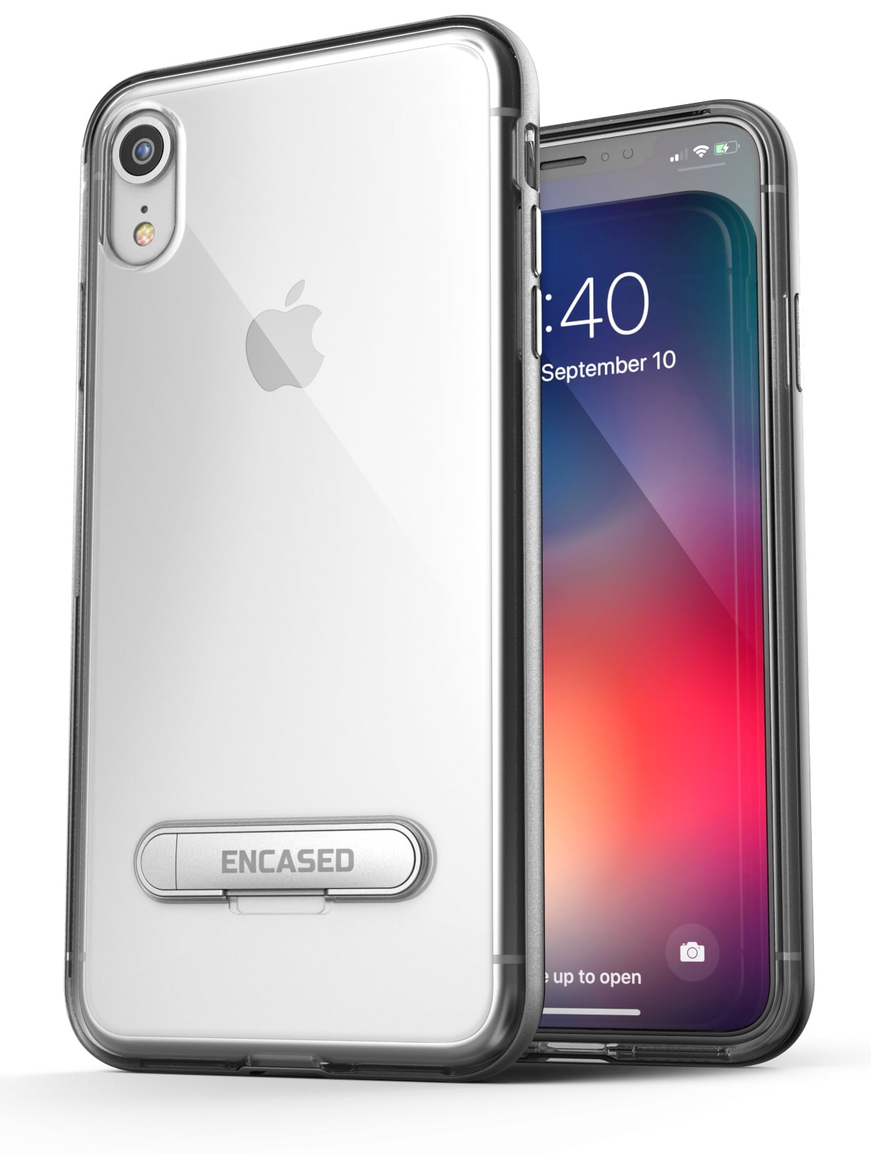 iPhone XR Clear Case, Slim Transparent Kickstand Cover (Reveal) Silver