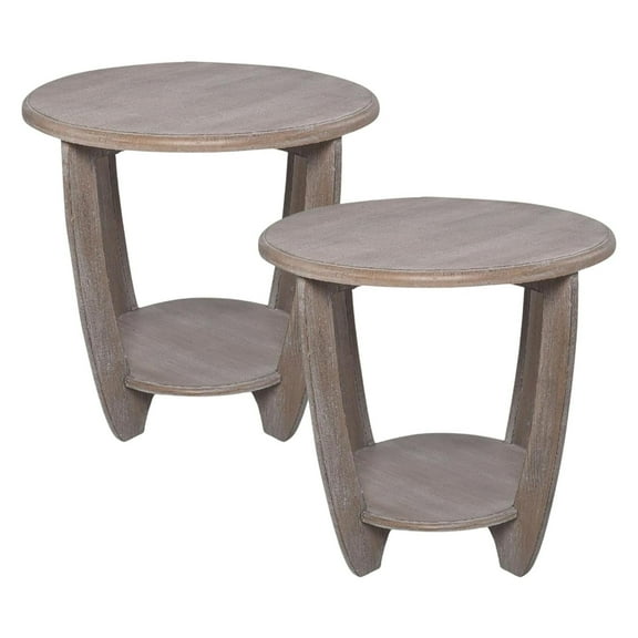 COZAYH Rustic Farmhouse Wooden End Table with Storage Shelf, Vintage Grey, Set of 2