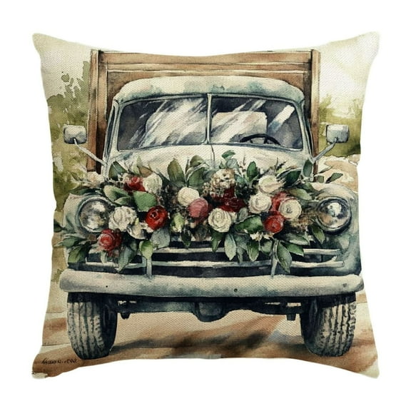 RKSupls Farmhouse Eucalyptus Leaves Throw Pillow Covers, Truck Stripes Buffalo Plaid Linen Cushion Covers for Couch Sofa Bedroom Living Room Spring Day Home Decor