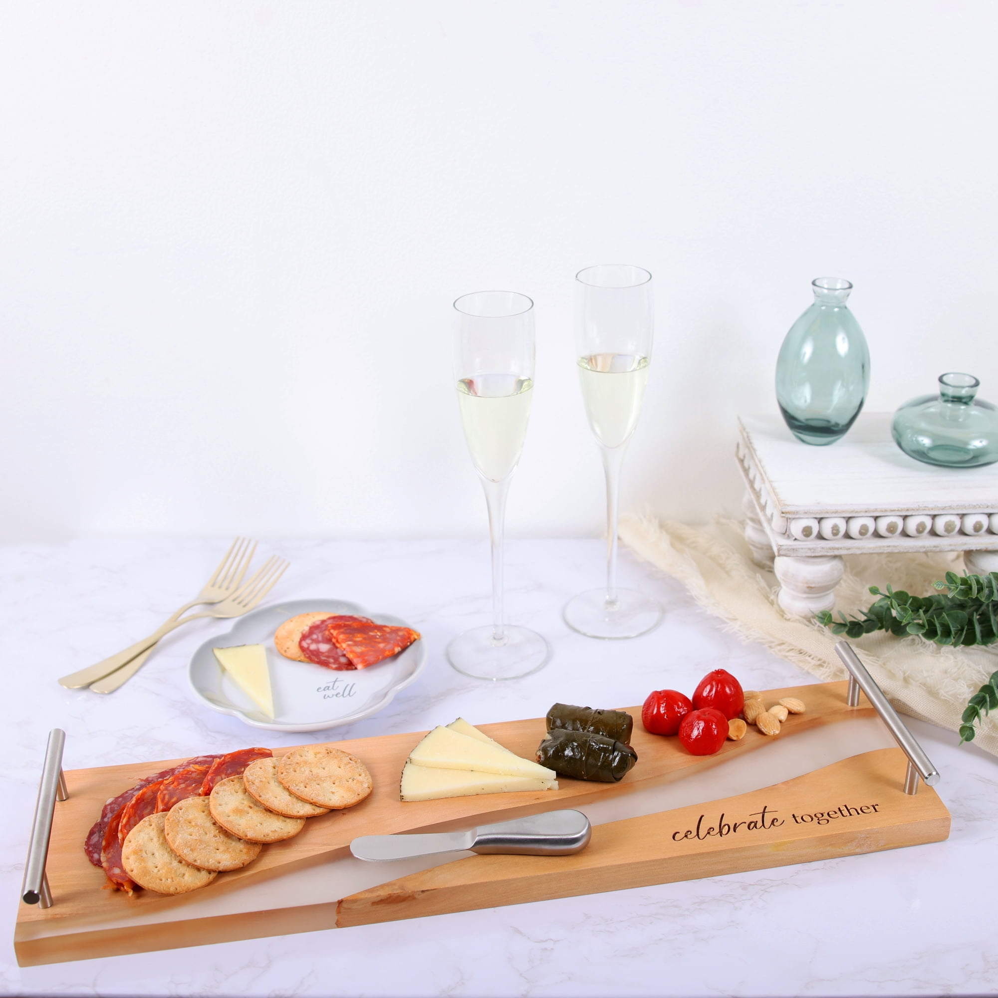 Pavilion Gift Company - Celebrate Together - 21" Wood & Resin Cheese/Bread Board Set