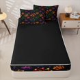 thumbnail image 4 of Manfei Neon Pet Paw Zipper Queen Comforter Set with Fitted Sheet and 2 Pillowcases, Cartoon Dog Footmark Zipper Bedding Set, Multicolor, Black Reversible, 4pcs, 4 of 7