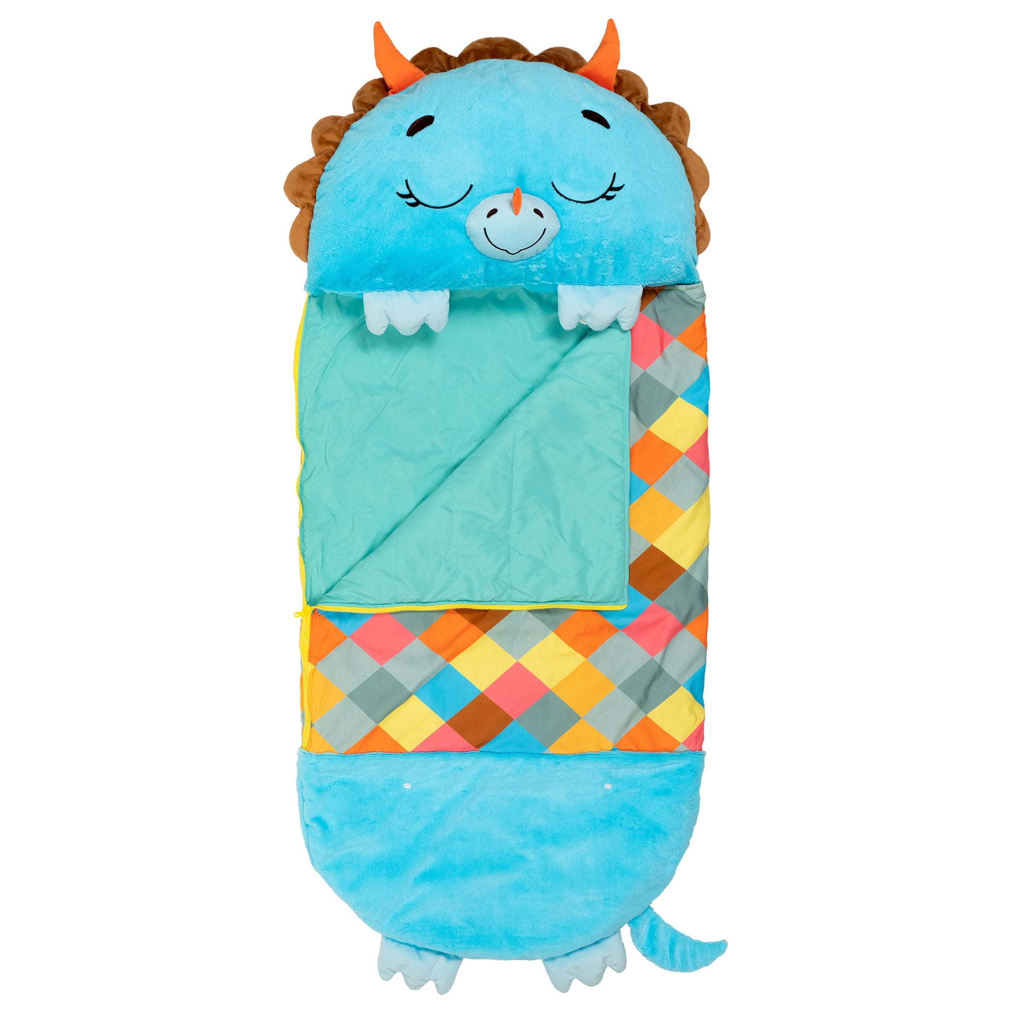 Happy Nappers: Pillow & Sleepy Sack: Large - Blue Triceratratops - 66 x 30", 2-In-1: Plush Animal Opens To Sleeping Bag, Soft Play Character, Kids 7+