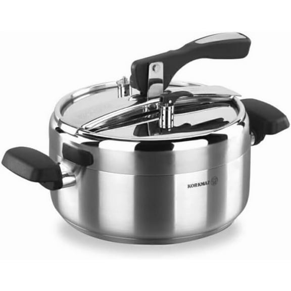 Korkmaz Turbo 5 Quart Stove Top Pressure Cooker Stainless Steel Cookware Induction Compatible, Manual Slow Cooker, Rice Cooker, Steamer, Saute, Yogurt Maker and Warmer
