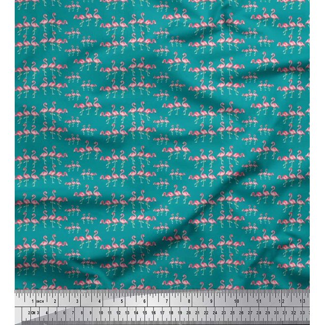 Soimoi Polyester Crepe Fabric Flamingo Bird Printed Craft Fabric by The Yard 42 Inch Wide