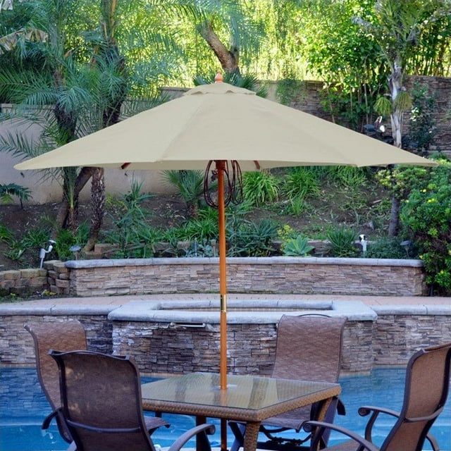 Jeco 9' Wood Market Patio Polyester Umbrella in Tan