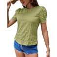 thumbnail image 1 of Top de cuello redondo para mujer, camisetas plisadas de manga corta holgadas de tela Jacquard, camisetas informales de verano, Color Matcha XL, 1 of 6