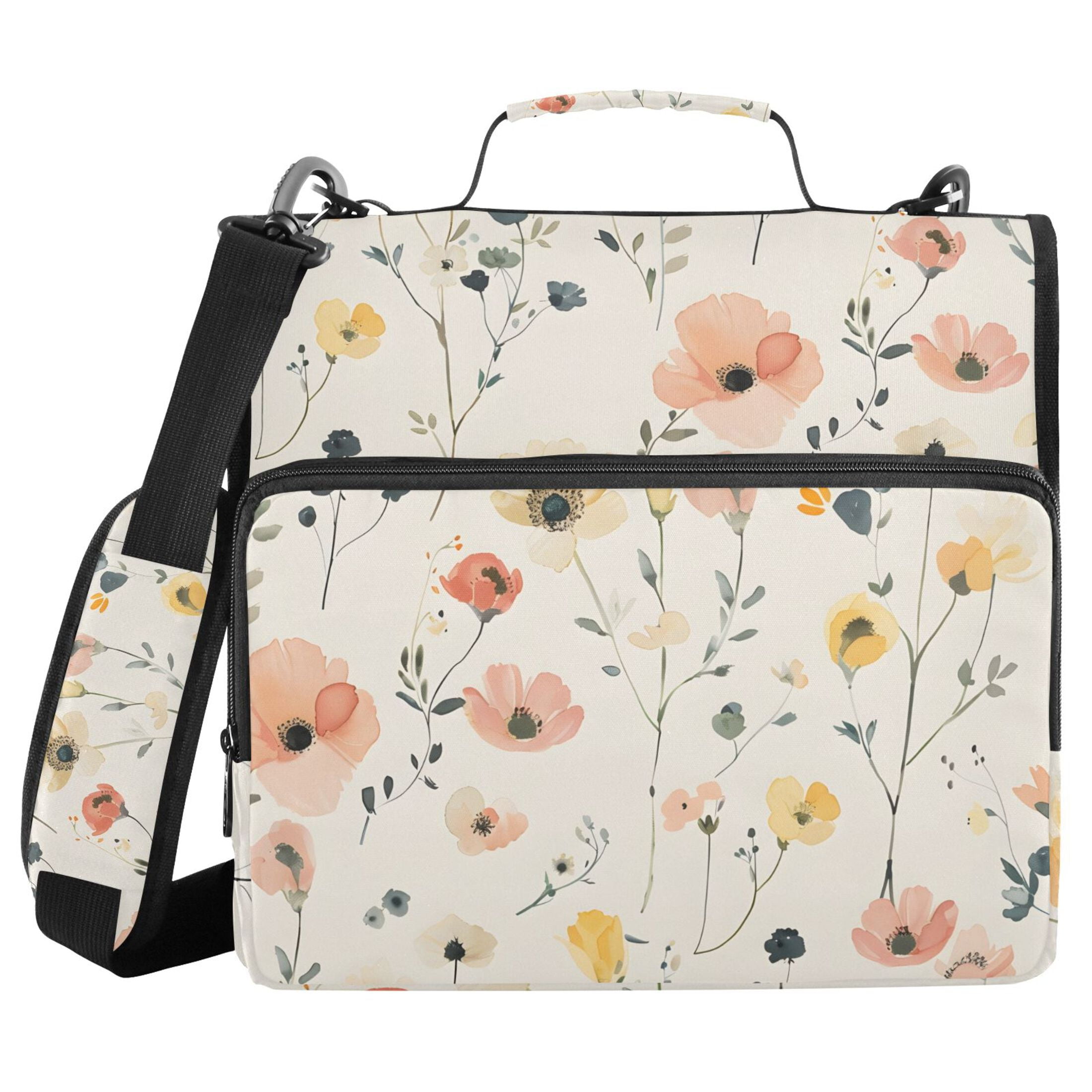 ALAZA Zipper Binder Floral Flower 3 Ring Trapper Keeper File Folder Organizer Bag