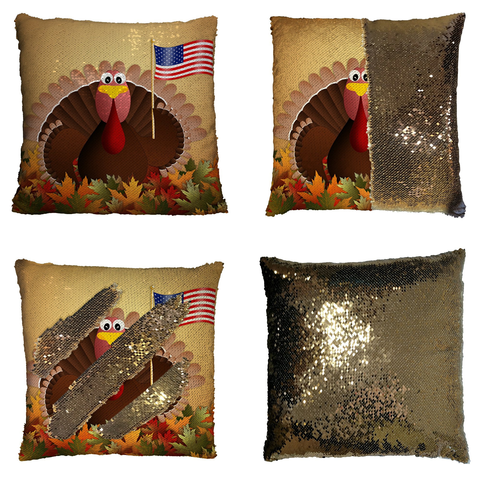 GCKG Autumn Leaves Pillowcase, Happy Thanksgiving Day Turkey Reversible