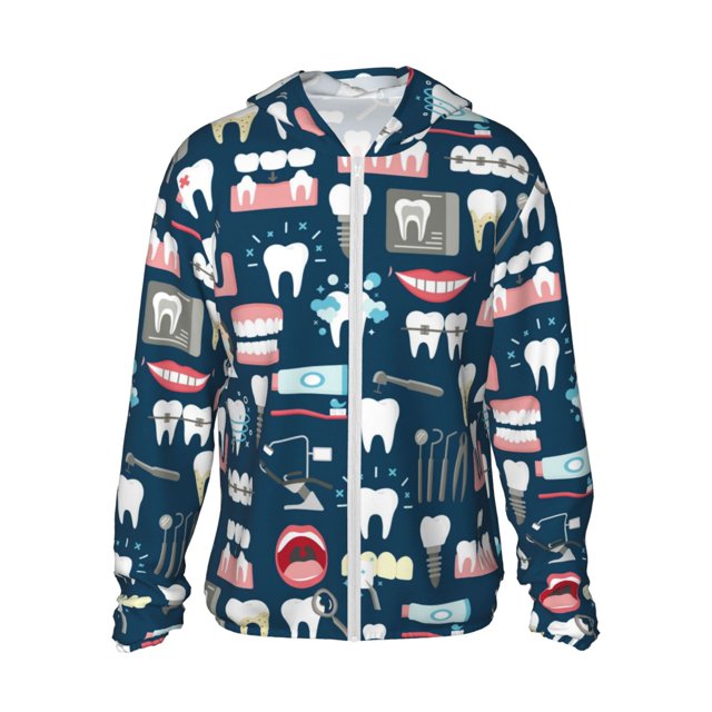 Fotbe Dental Chaqueta con Protección Solar UPF 50+ para Hombre y Mujer, Camisa con Capucha y Bolsillos-XX-Large