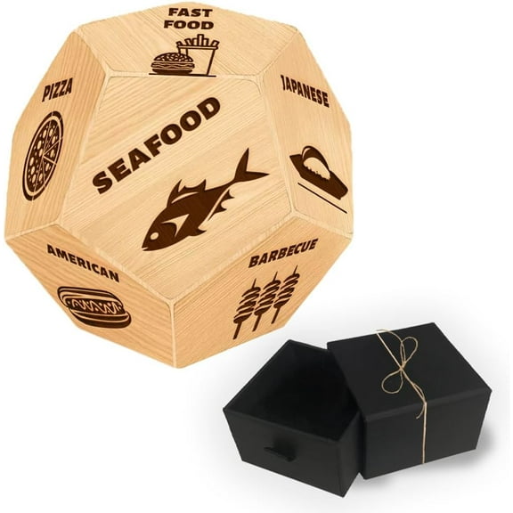 12 Types of Food Anniversary Date Night Gifts Wood Food Decision Dice Wedding Gifts Funny Food Dice with Rectangle Velvet Packing Pouches for Husband Wife Valentines Day Gift