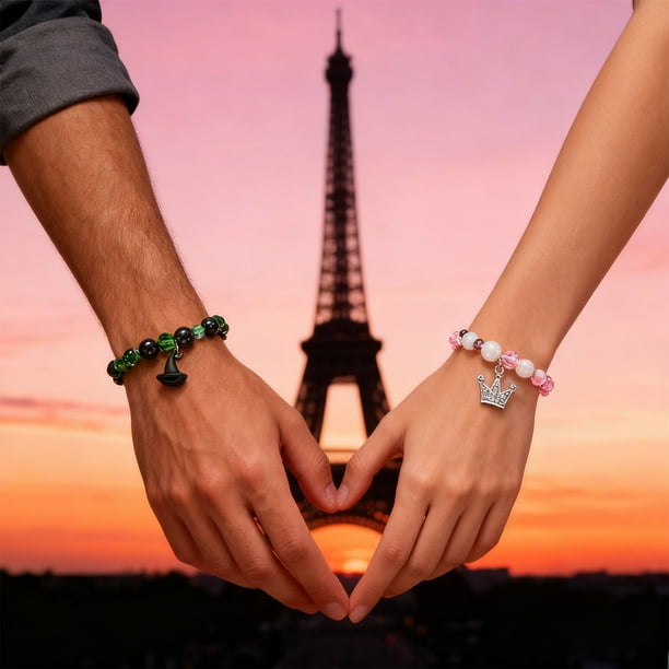 Pulseras de pareja con temática de San Valentín. Linda pulsera magnética ajustable para pareja. Regalo ideal para San Valentín. Pulsera de metal.