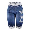 thumbnail image 3 of Jsaierl Women's Denim Print Fake Jeans Leggings Butterfly Print Bermuda Short Plus Size Capri Stretch Lace Trim Tights Pants, 3 of 4