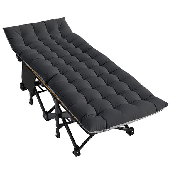 FICISOG Folding Camping Cots, Portable Sleeping Cots Guest Bed with Mattress and Carry Bag, Support up to 900lbs Heavy Duty Oversized Camping Cot for Adults - Black
