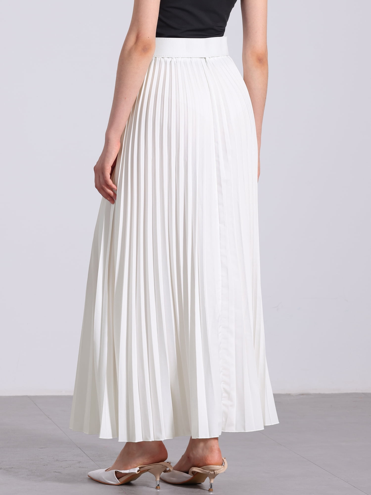 DARING DIVA Women's Elegnat Elastic High Waist Flowy A-Line Maxi Skirt 2XL White