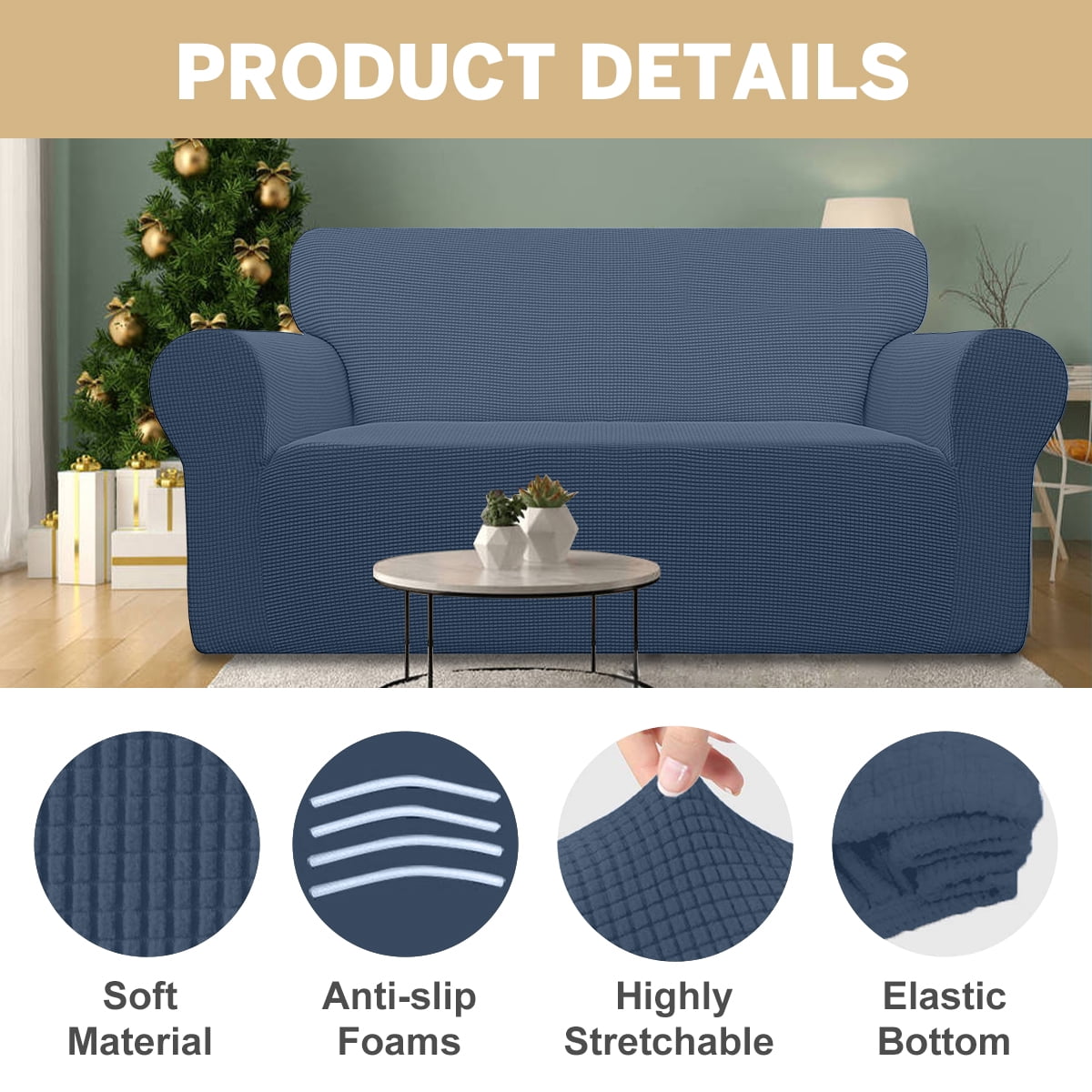 Sanmadrola 100% Waterproof Sofa Cover Non Slip Couch Cover Stretch Slipcover Leakproof Couch Protector for Kids Dogs Cats Pets, Aegean Blue, Loveseat