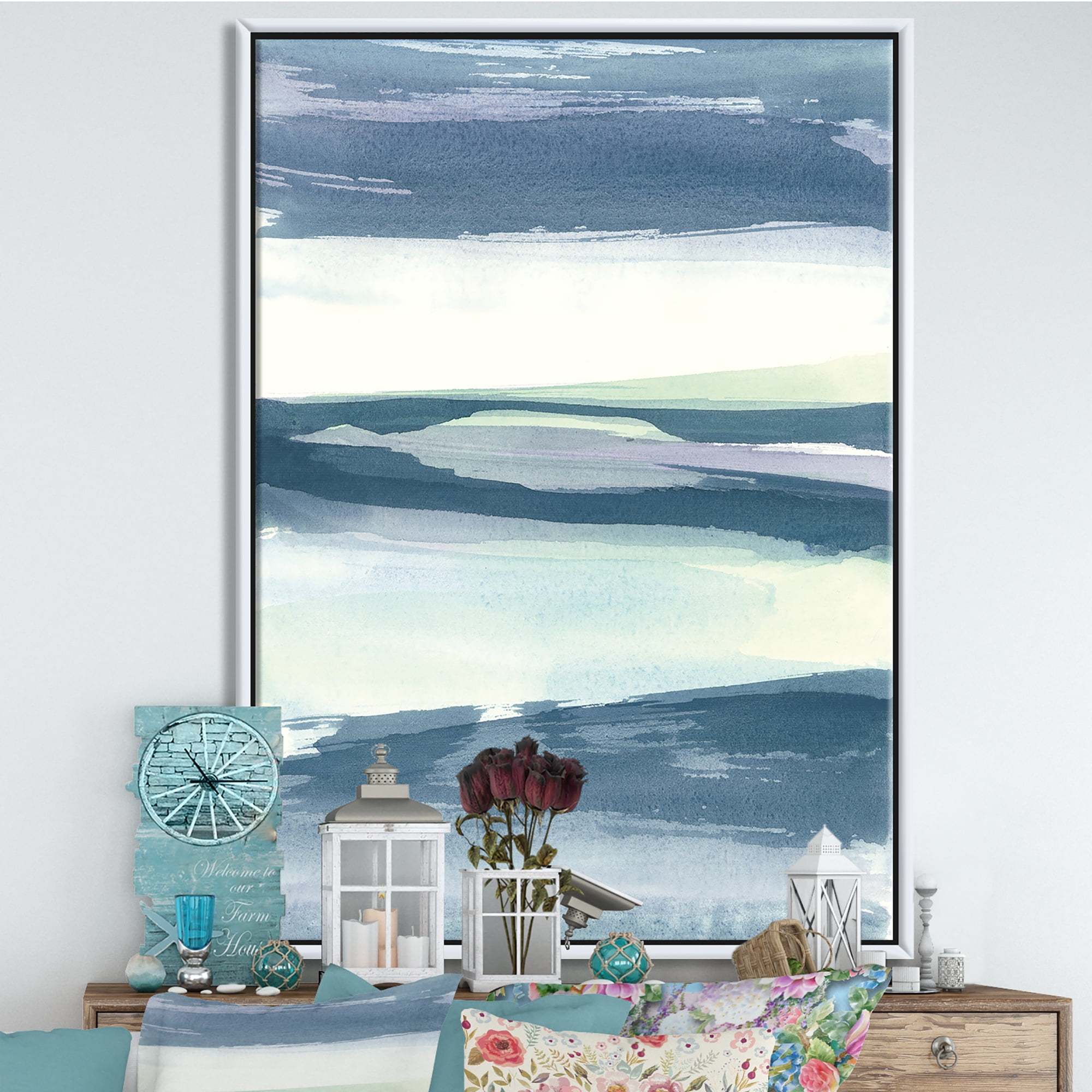 Designart ' Mint Indigo Dawn II ' Farmhouse Framed Canvas