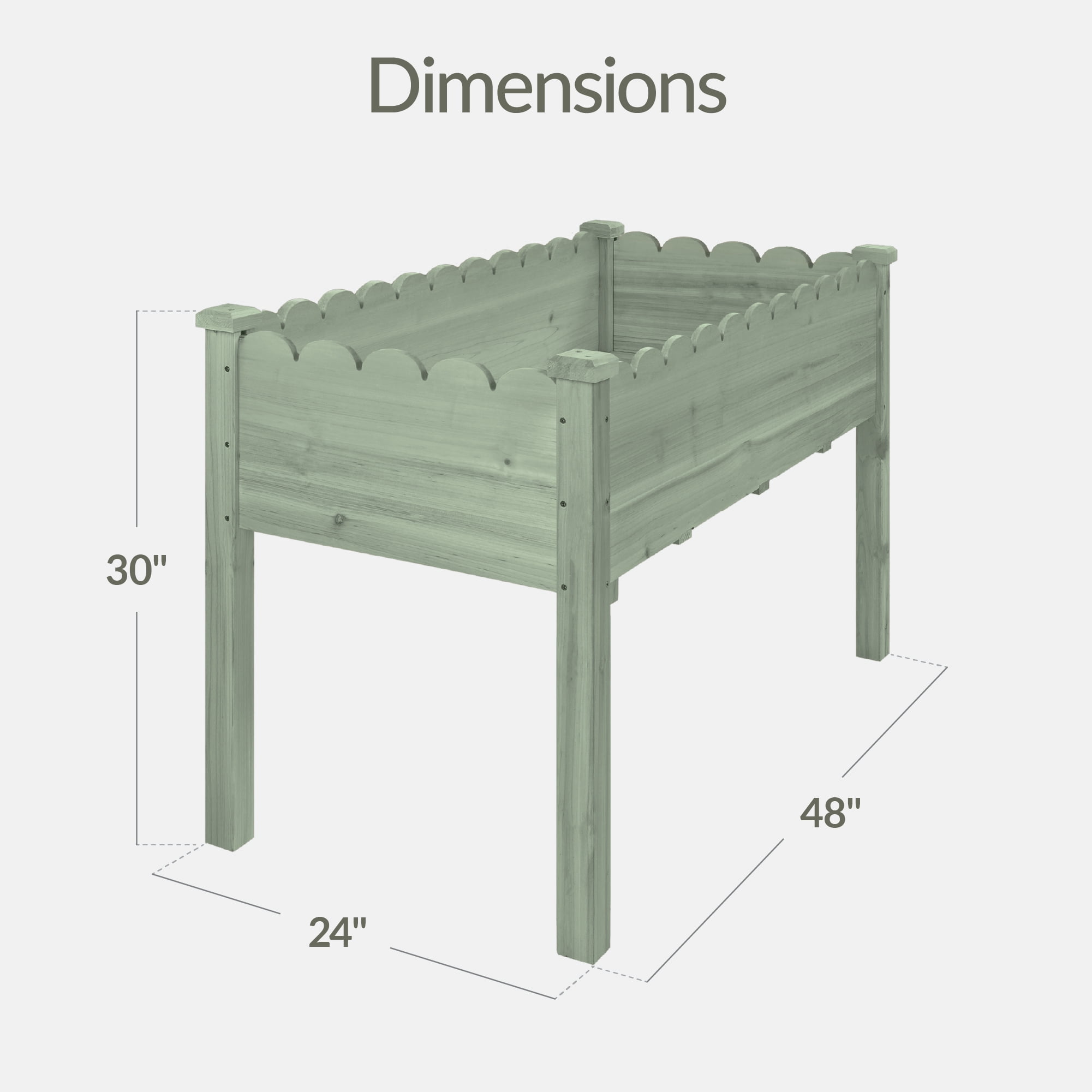 Best Choice Products 48x24x30in Raised Garden Bed, Scalloped Design, Elevated Wooden Planter for Yard - Sage