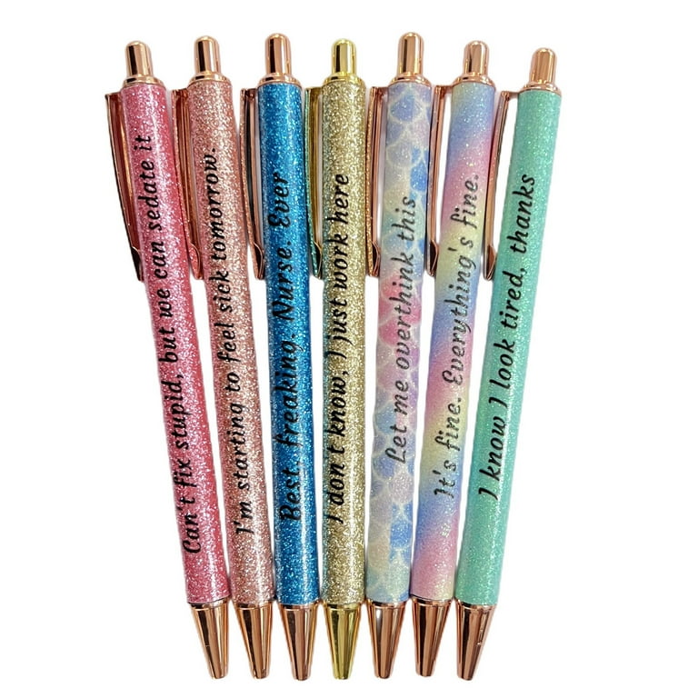 Mightlink 7Pcs 1.0mm Ballpoint Pens Glitter Shell Constant Ink School  Students Inspirational Quotes Push Type Funny Pens for Daily Use 